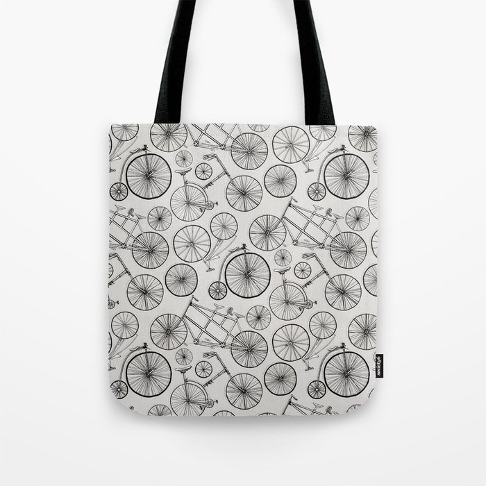 Monochrome Vintage Bicycles of Soft Grey Tote Bag