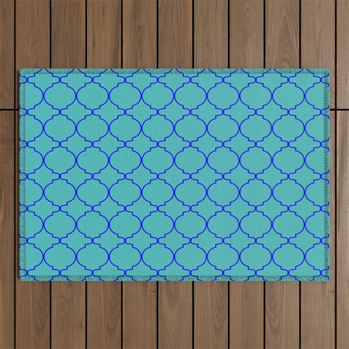 Modern Ethnic Style (Blue & Teal Pattern) Outdoor Rug