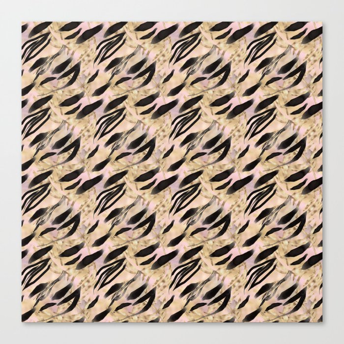 Pretty Black Gold Leaves Foliage Pattern Canvas Print