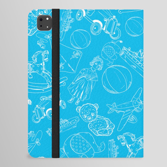 Turquoise and White Toys Outline Pattern iPad Folio Case