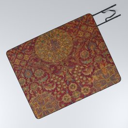 Boho Funky III // 16th Century Distressed Red Green Blue Flowery Colorful Ornate Rug Pattern Picnic Blanket