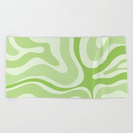 Modern Retro Liquid Swirl Abstract in Light Lime Green Beach Towel