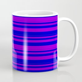 [ Thumbnail: Dark Violet and Blue Colored Lines Pattern Coffee Mug ]