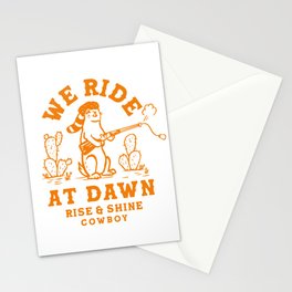 We Ride At Dawn: Rise & Shine Cowboy. Funny Prairie Dog Line Art Stationery Card