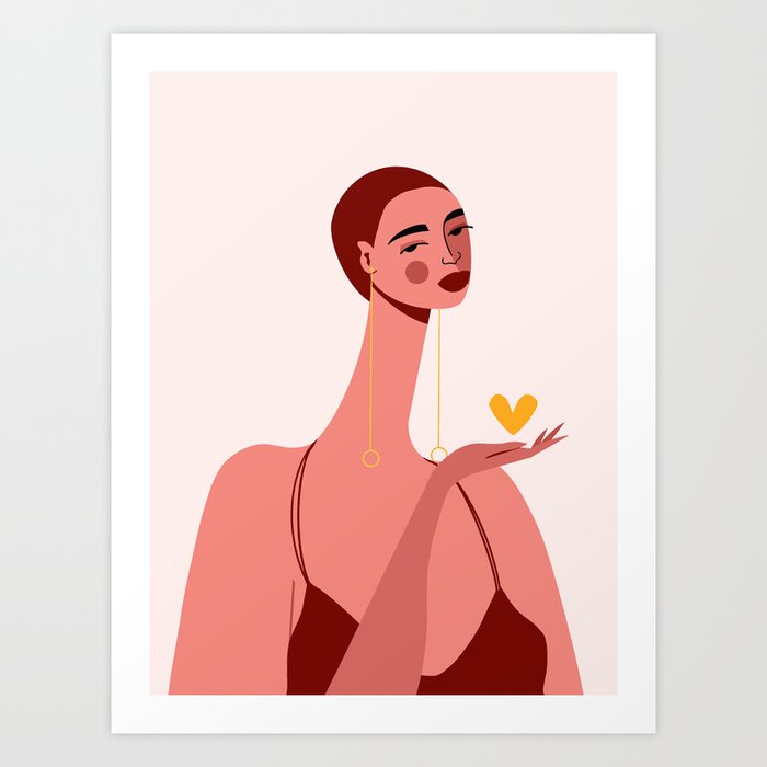 Girl With Yellow Heart Art Print