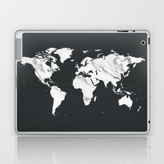 Marble World Map in Black and White Laptop & iPad Skin