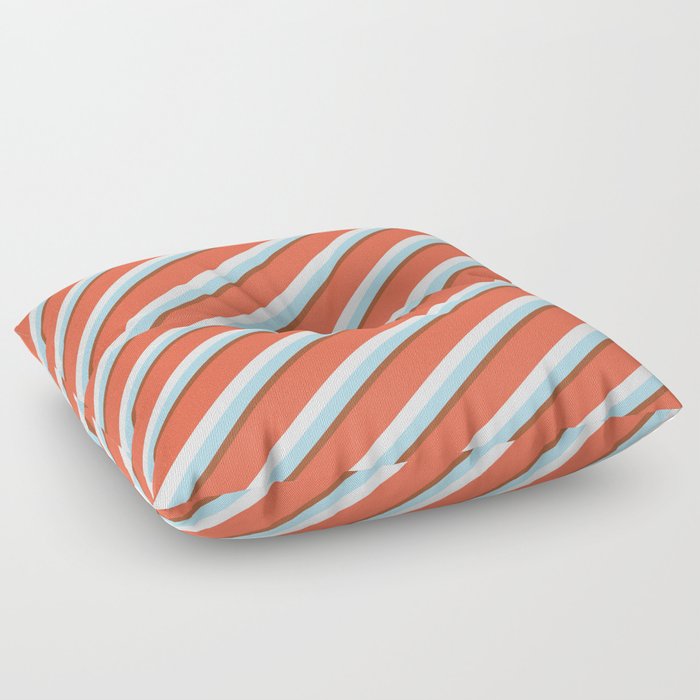 Red, Mint Cream, Light Blue, and Sienna Colored Lines/Stripes Pattern Floor Pillow