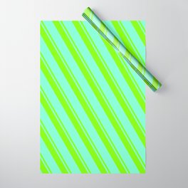 [ Thumbnail: Chartreuse & Aquamarine Colored Lined Pattern Wrapping Paper ]
