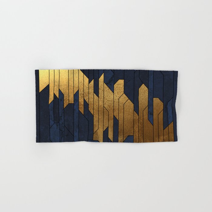 Navy Blue and Gold Abstract Spires Hand & Bath Towel