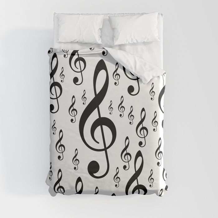 Clef Music Notes pattern - black & white pattern Duvet Cover