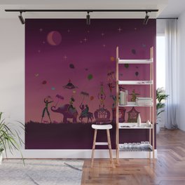 colorful circus carnival traveling in one row at night Wall Mural