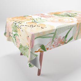 Summer coral pink orange green watercolor floral Tablecloth