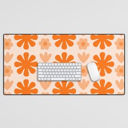Scandi Floral Grid Retro Pattern in Orange and Apricot Desk Mat