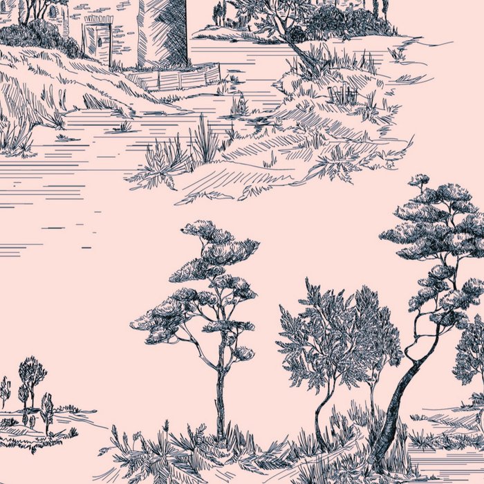 Toile de Jouy Vintage French Blush Pink & Black Pattern