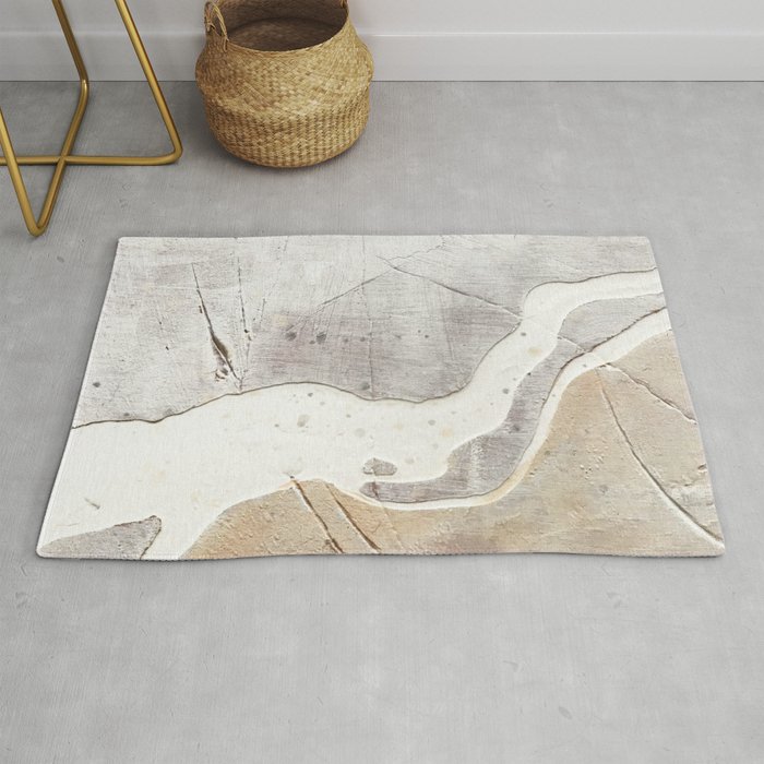 Feels: a neutral, textured, abstract piece in whites by Alyssa Hamilton Art Rug