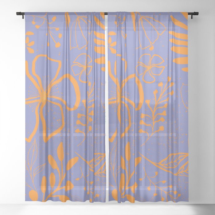 Orange and Veri Peri Art Print Sheer Curtain