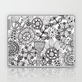 COLORING BOOK EXOTIC DOODLE FLOWERS LINE DRAWING in BLACK AND WHITE Laptop Skin