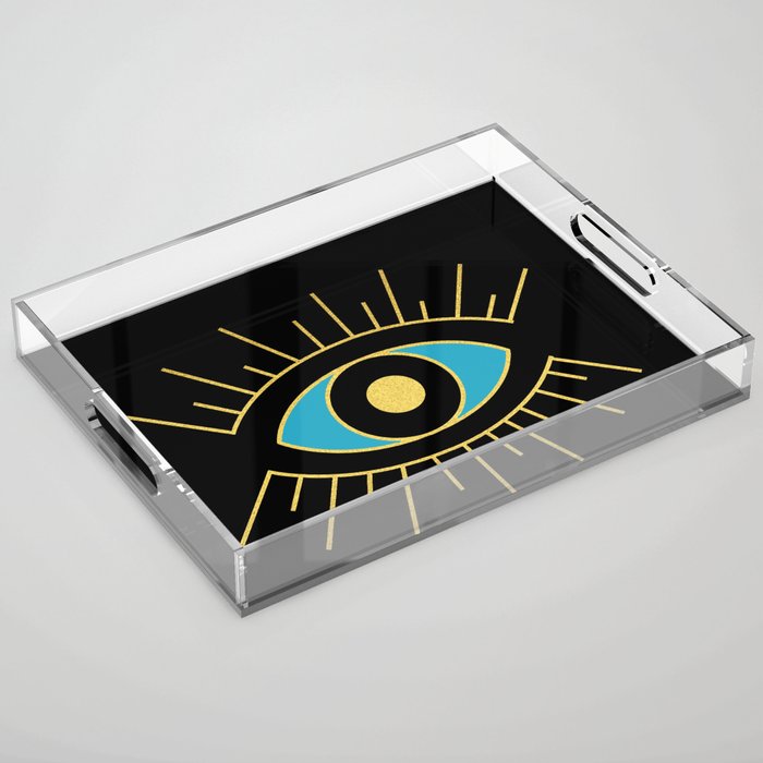 Black and Teal Evil Eye Acrylic Tray