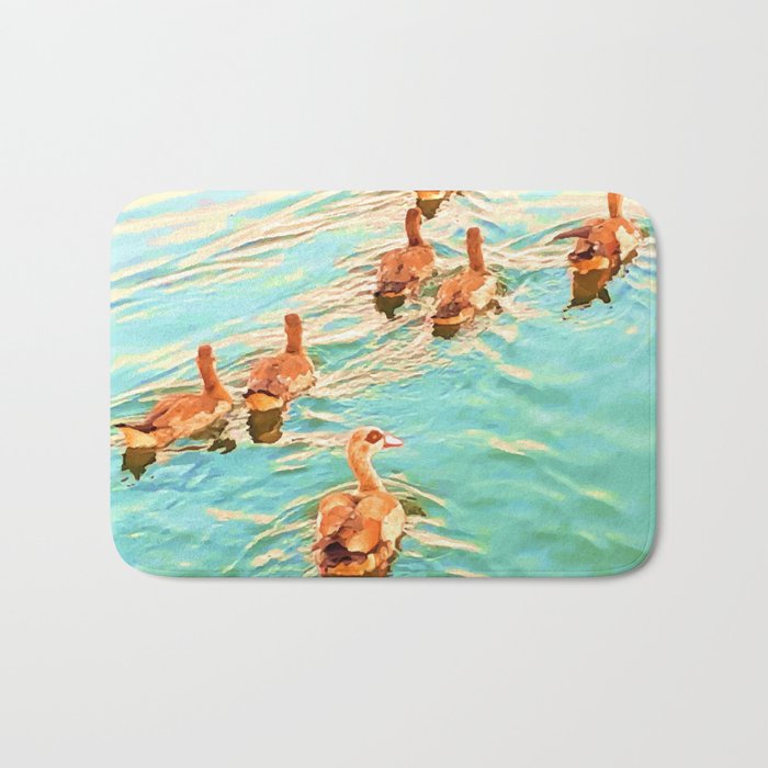 Ducks in the water,  duck, ducks,. swan, swans, sea, beach, summer, blue, bird, birds, swan, swans, spring,   Bath Mat