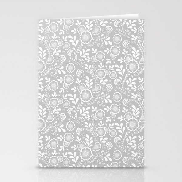 Light Grey And White Eastern Floral Pattern Stationery Cards
