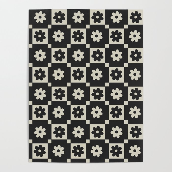 Checkered Daisy - Black ink Poster