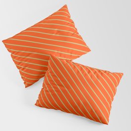 [ Thumbnail: Dark Khaki and Red Colored Lined/Striped Pattern Pillow Sham ]