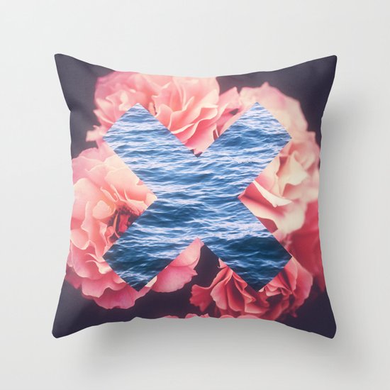 flowers - roses - ocean - waves Throw Pillow by Pierakis Kimonos Society6