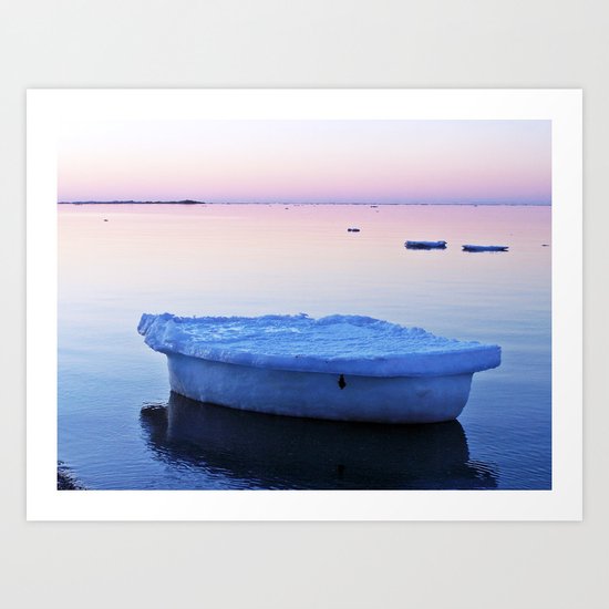 Ice Raft at Dusk on Calm Seas Art Print
