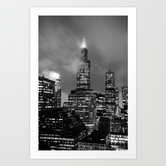 Foggy Chicago Night Art Print