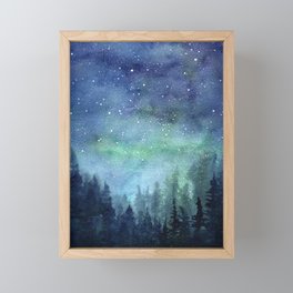 Watercolor Galaxy Nebula Northern Lights Painting Framed Mini Art Print