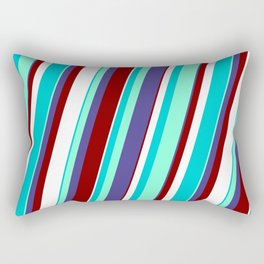 [ Thumbnail: Dark Turquoise, Aquamarine, Dark Slate Blue, Maroon, and White Colored Pattern of Stripes Rectangular Pillow ]