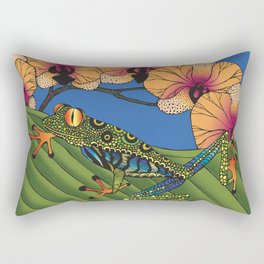 Tree Frog with Orchids Rectangular Pillow
