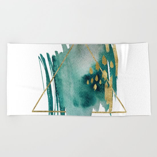 Abstract Geometric gold Beach Towel