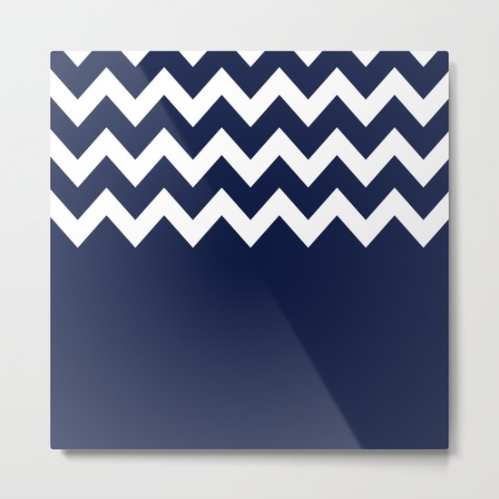 Indigo Navy Blue Chevron Block Metal Print