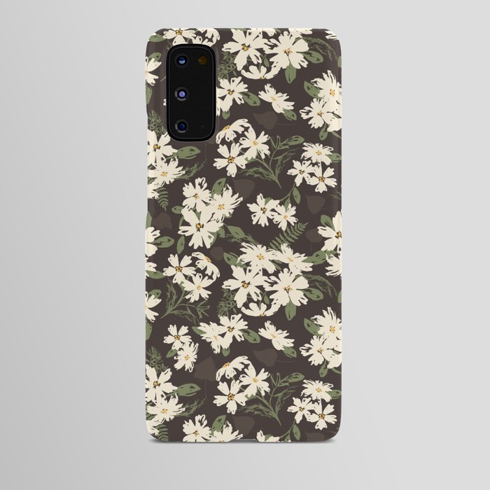Cream and yellow flowers over brown background Android Case