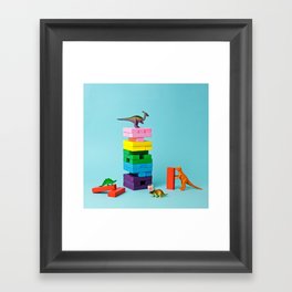 Dinosaur games Gerahmter Kunstdruck | Trex, Photo, Game, Colorful, Kids, Fun, Blocks, Dino, Toy, Rainbow 