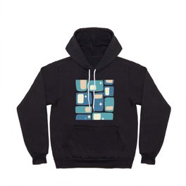 Mid Century Funky Squares and Stars in Celadon Blue, Teal, Light Yellow and Peach Hoody