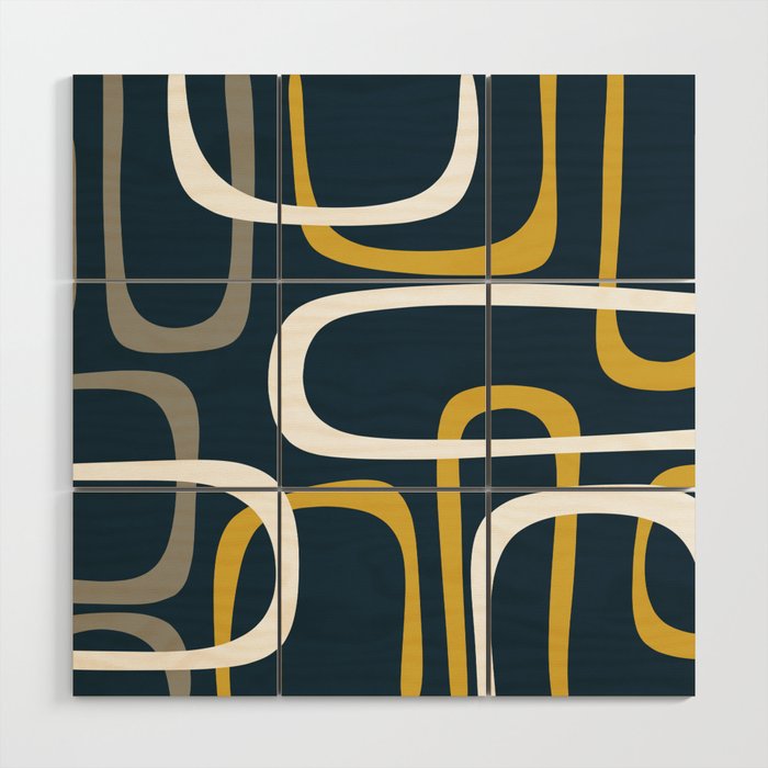 Mid Century Modern Loops Pattern in Light Mustard Yellow, Navy Blue