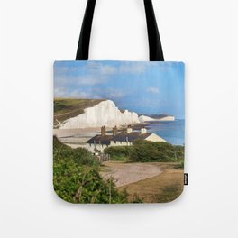 Seven Sisters country park tall white chalk cliffs, East Sussex, UK Tote Bag