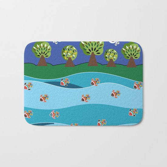 river and fish Bath Mat