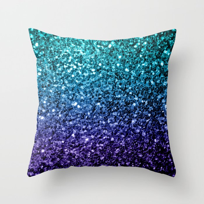 Aqua blue Ombre faux glitter sparkles Throw Pillow