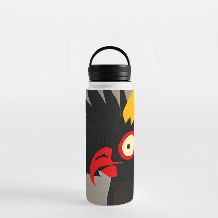 Black and Yellow Rooster - Pop Art Water Bottle