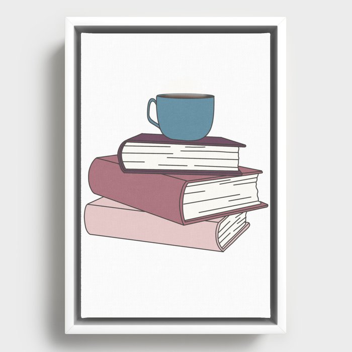 Book Stack and Coffee  Framed Canvas