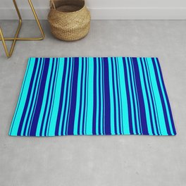 [ Thumbnail: Aqua & Dark Blue Colored Stripes/Lines Pattern Rug ]