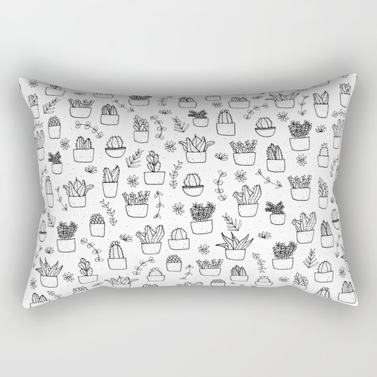 Potted Plants Pattern (Black on White) Rectangular Pillow