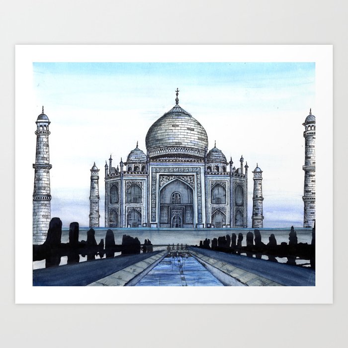 Taj Mahal Travel Fine Art Watercolor Painting Taj Mahal In Blue Art Print By Jadedumpling Society6