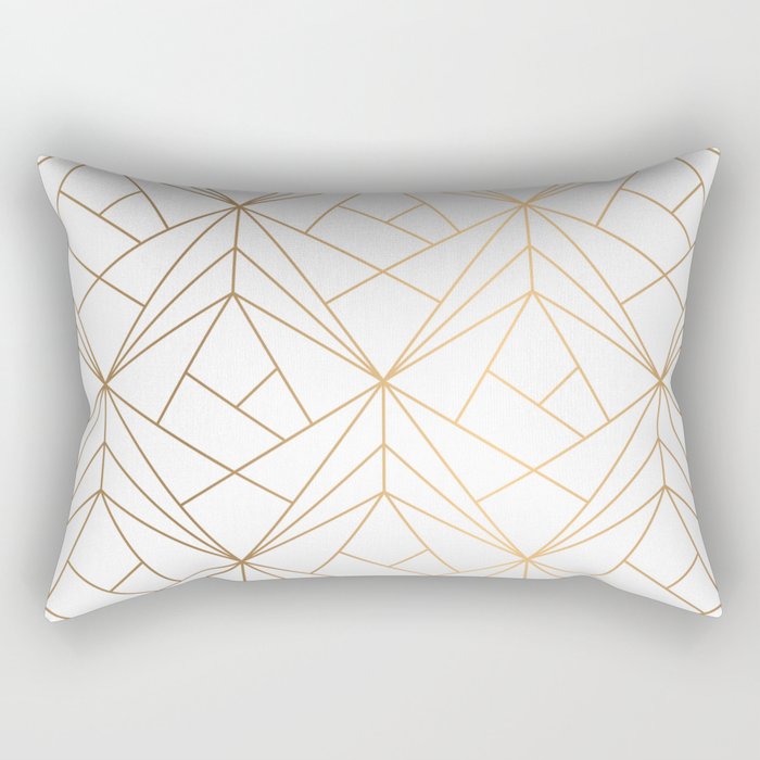Geometric Gold Pattern With White Shimmer Rectangular Pillow