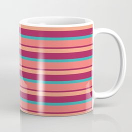 Beachy Stripes Coffee Mug | Digital, Summer, Peach, Coral, Beachvibes, Pinkstripes, Magentastripes, Pattern, Mermaidstripes, Turquoisestripes 