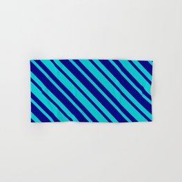 [ Thumbnail: Dark Turquoise & Blue Colored Lined Pattern Hand & Bath Towel ]