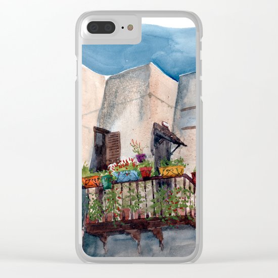 Herbs and blossom on Rhodian balcony Clear iPhone Case